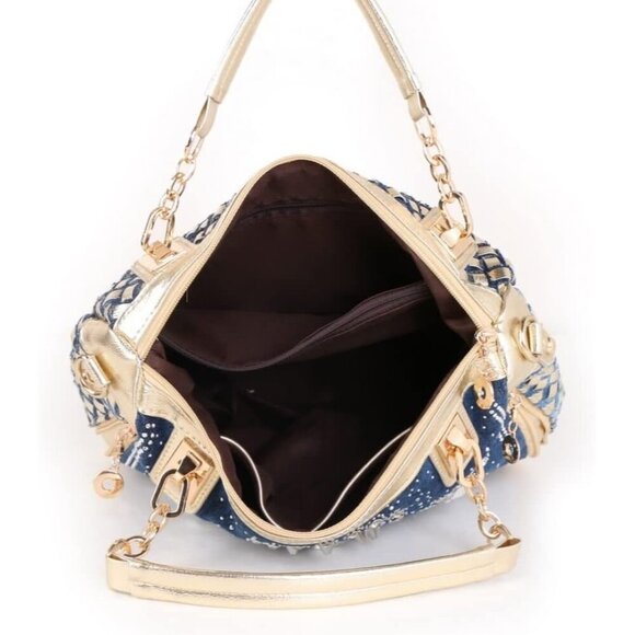 ❤️ Denim Women Shoulder Bag Crystal Rhineston Jeans Crossbody Ladies Tote Bag - Picture 5 of 7